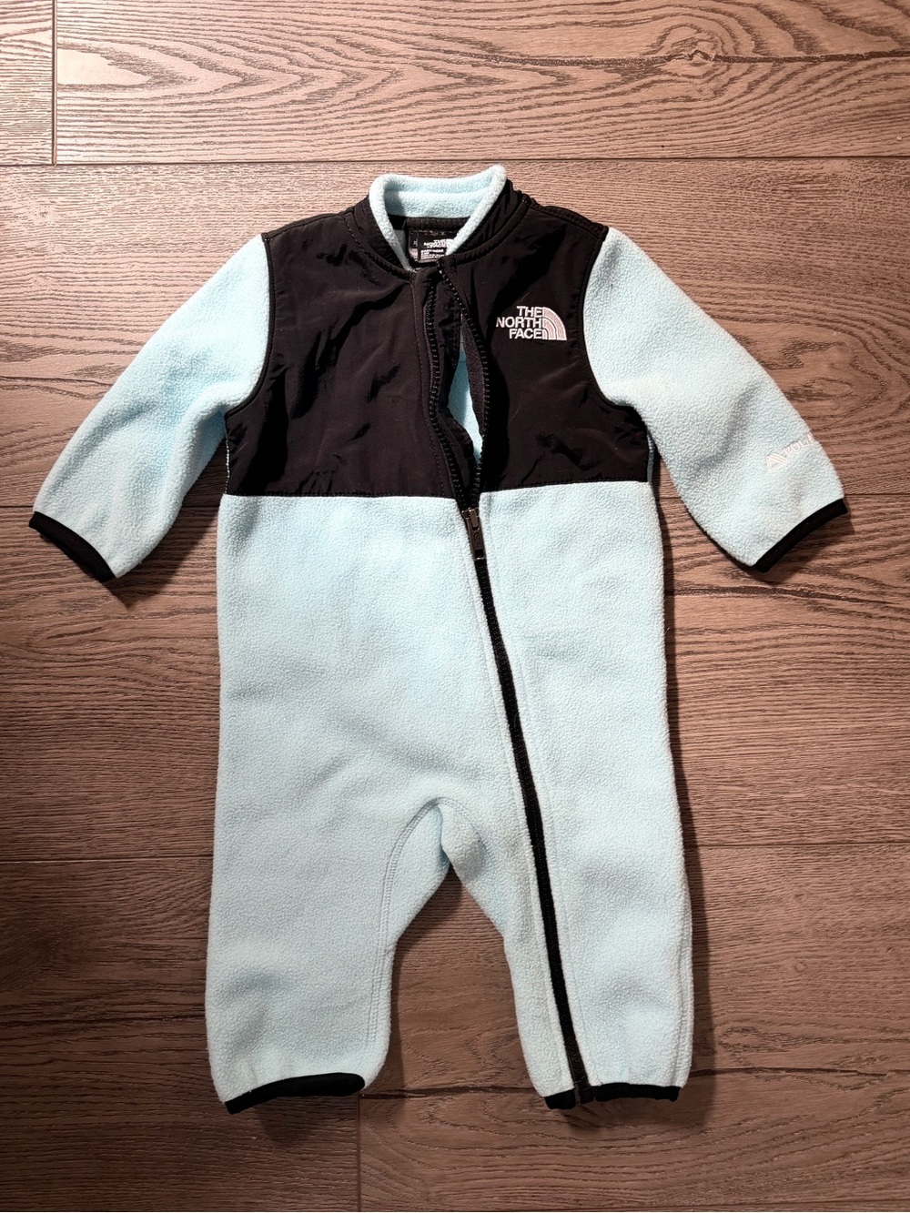 The North Face Light Blue and Black Infant Fleece One-Piece